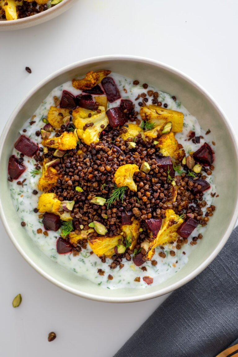 Roasted Cauliflower Bowl with Tzatziki & Crispy Lentils