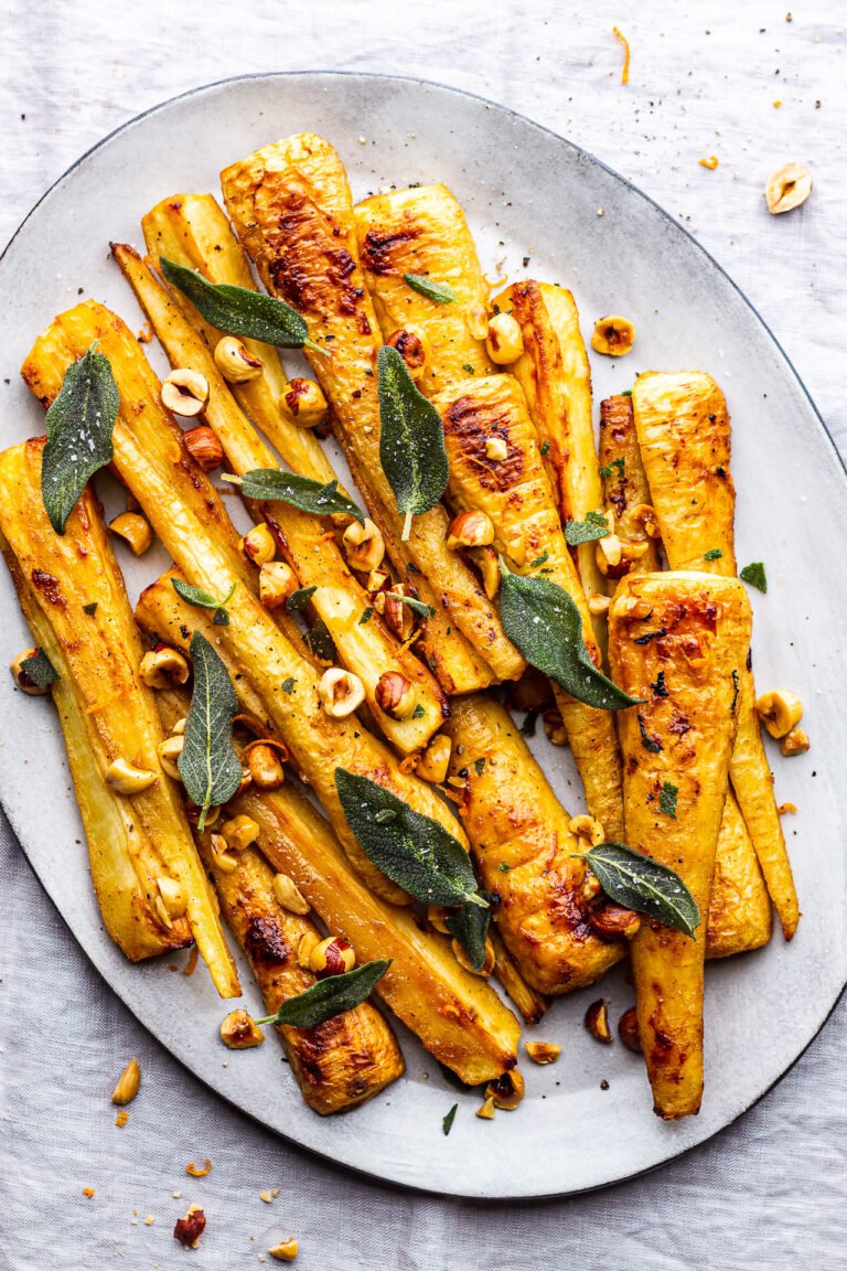 Roast parsnips in orange miso glaze
