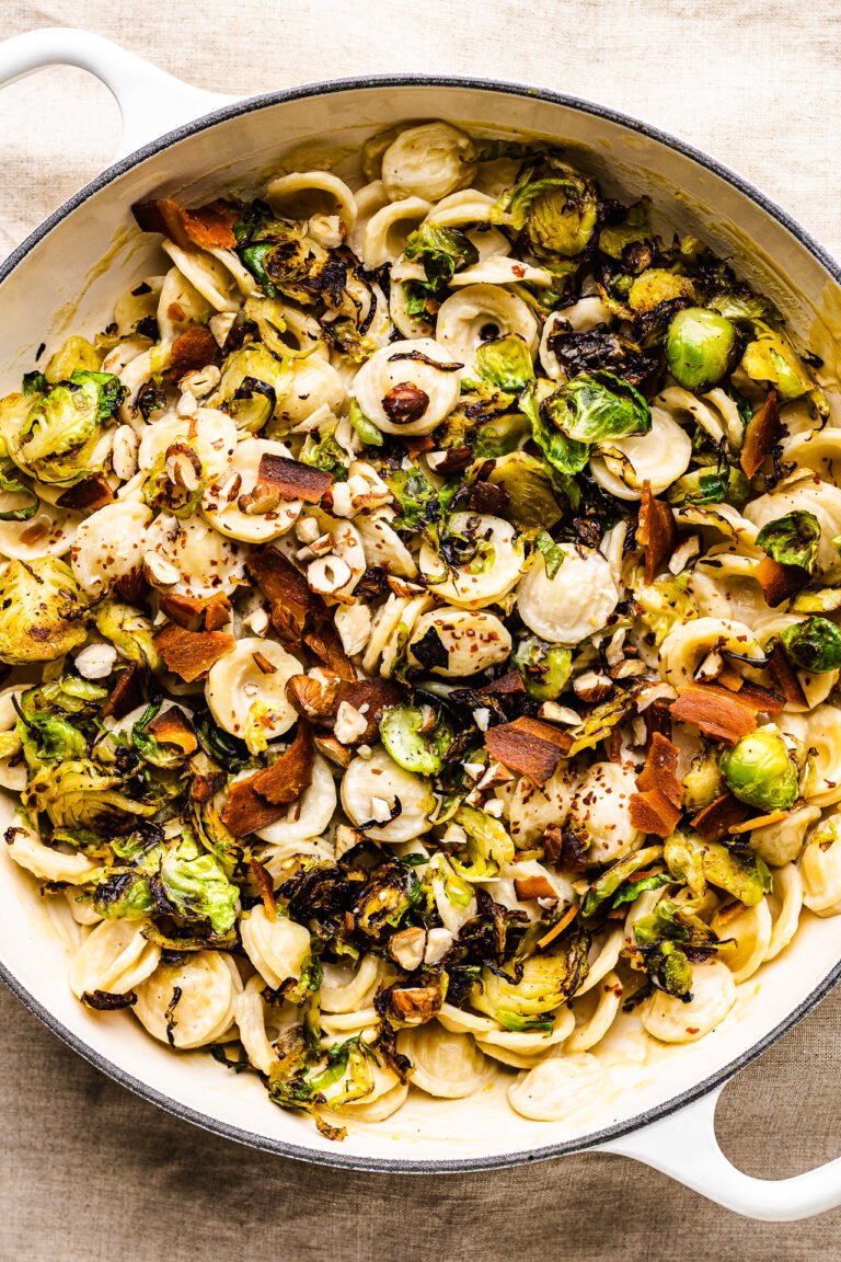 Tahini pasta with Brussels sprouts
